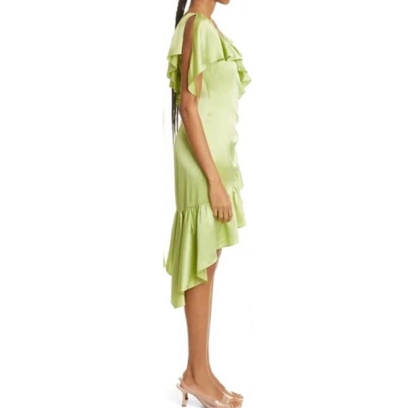 Cinq á Sept Silk Dress Green V-Neck Wrap Midi Asymmetrical Hem Size 8 NWT $545 - Picture 6 of 13